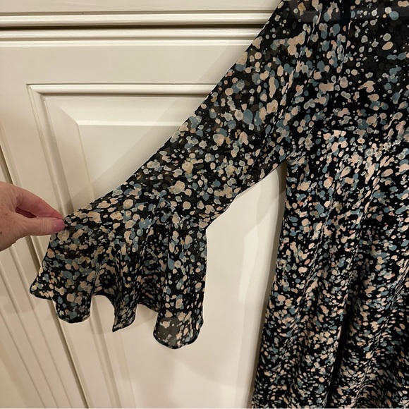 Anthropologie Paper Crown Droplets Splatter Print Swing Dress Flowy Bell Sleeve - Picture 6 of 9